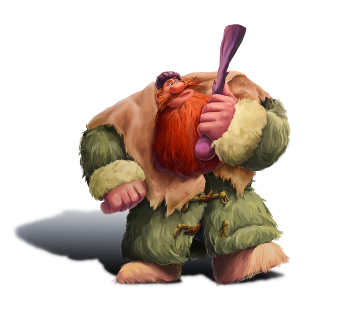 Painted red-bearded forest traveler holding a purple club