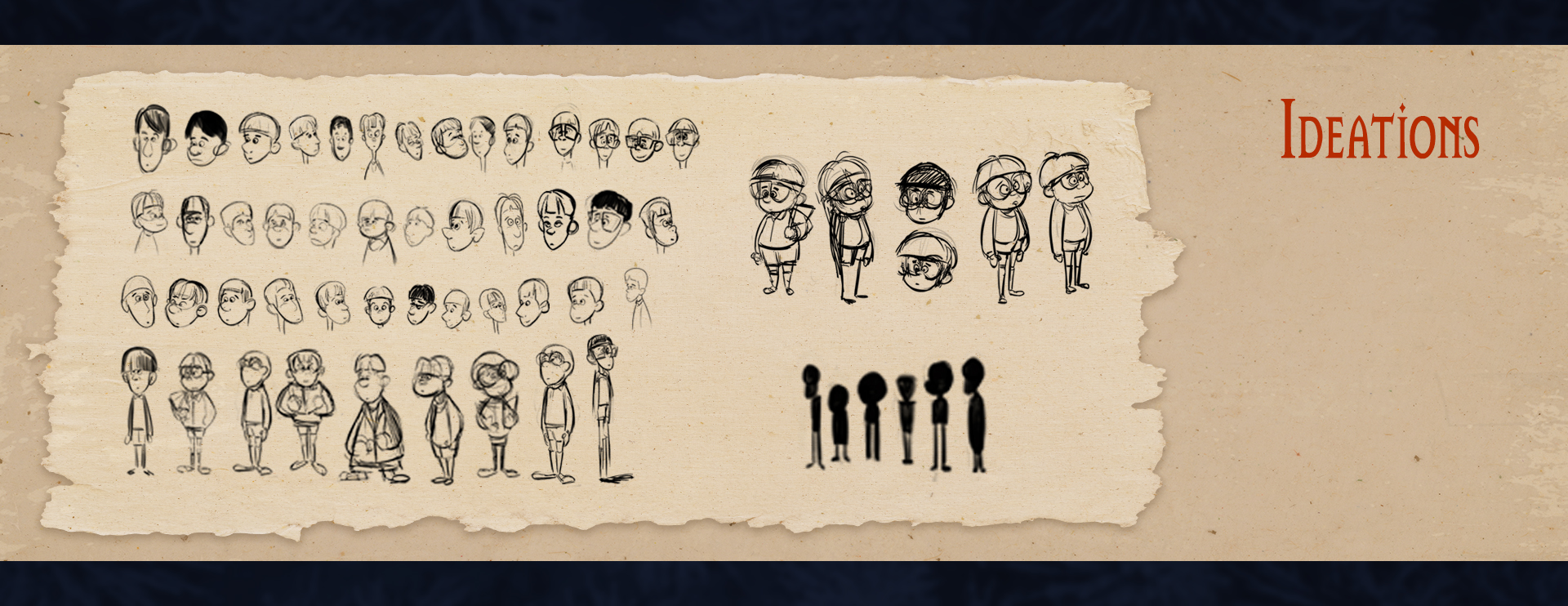 Aiden early character ideation sketches