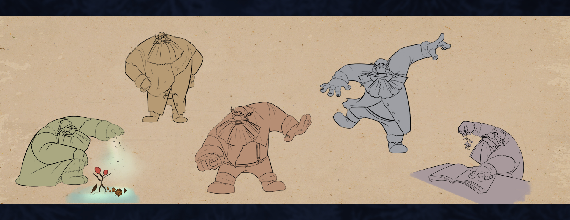 Gwydion pose and action sketches