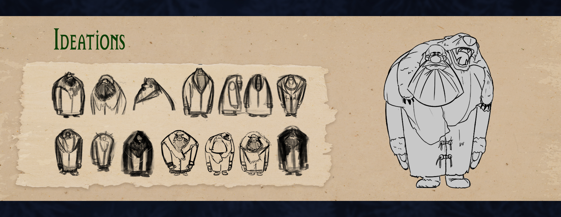 Gwydion silhouette and character ideation sketches