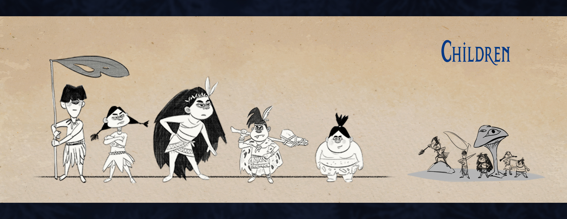 Children character lineup and costume studies