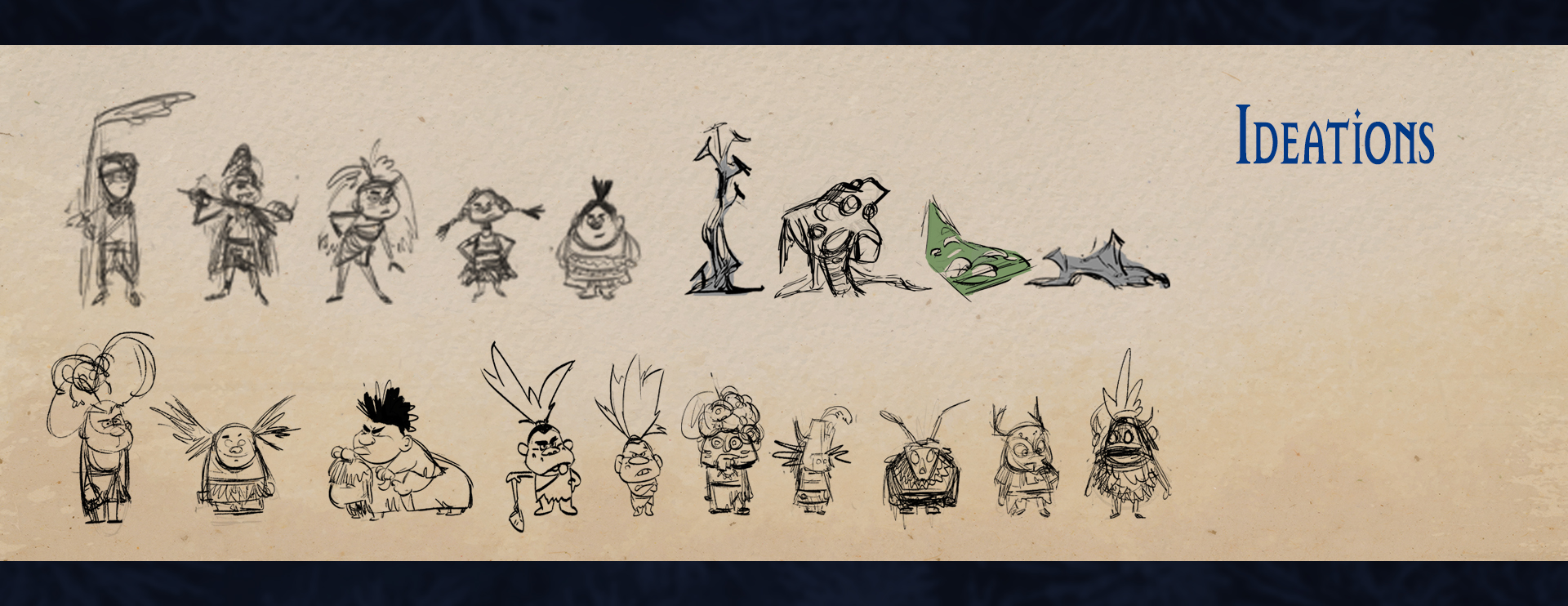 Children character and prop ideation sketches