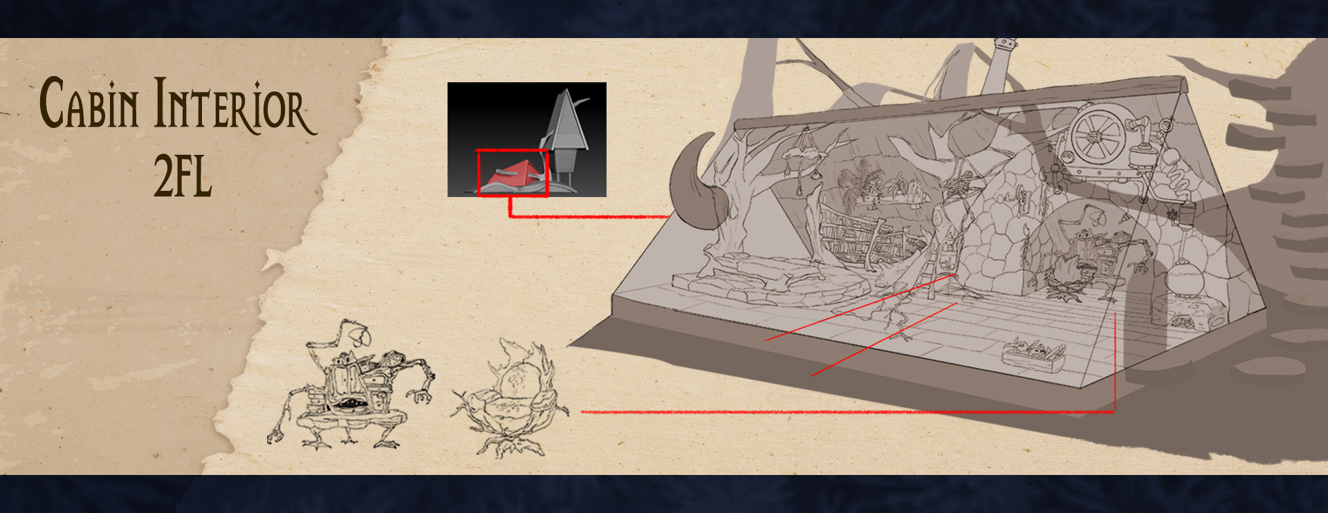 Wizard cabin second-floor interior layout study