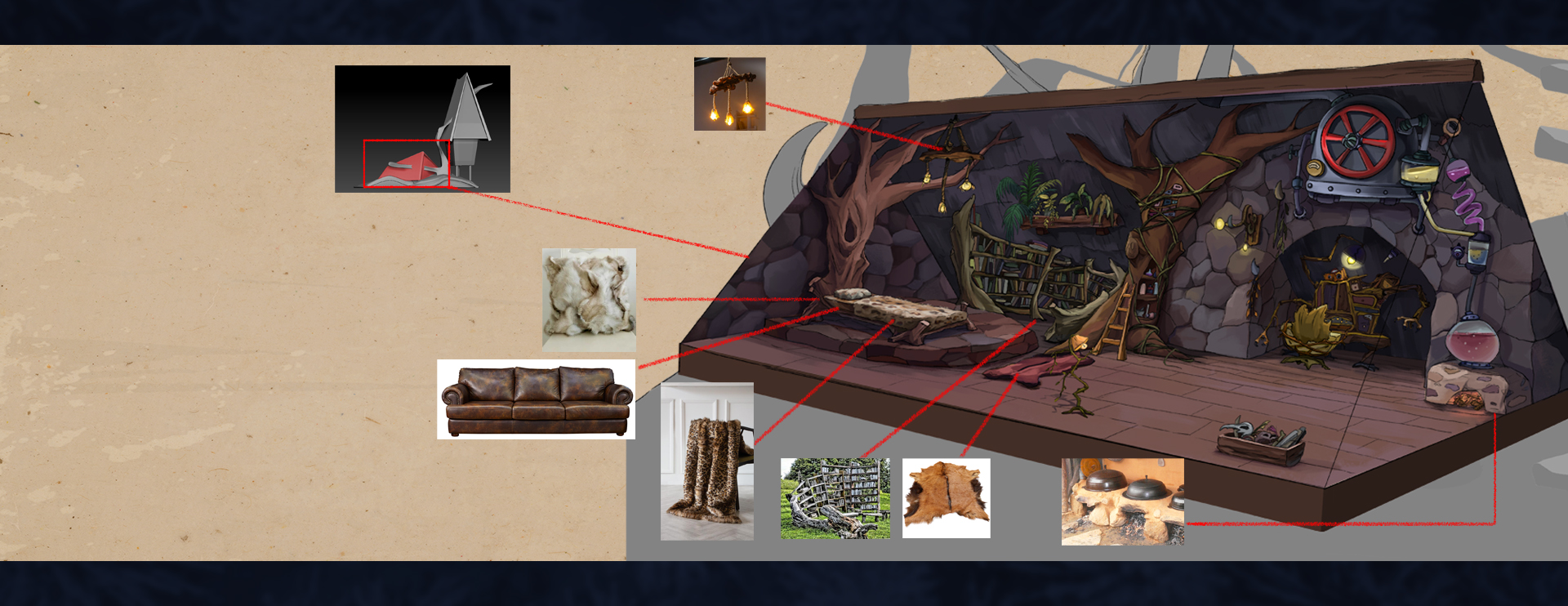 Wizard cabin second-floor interior color and material study