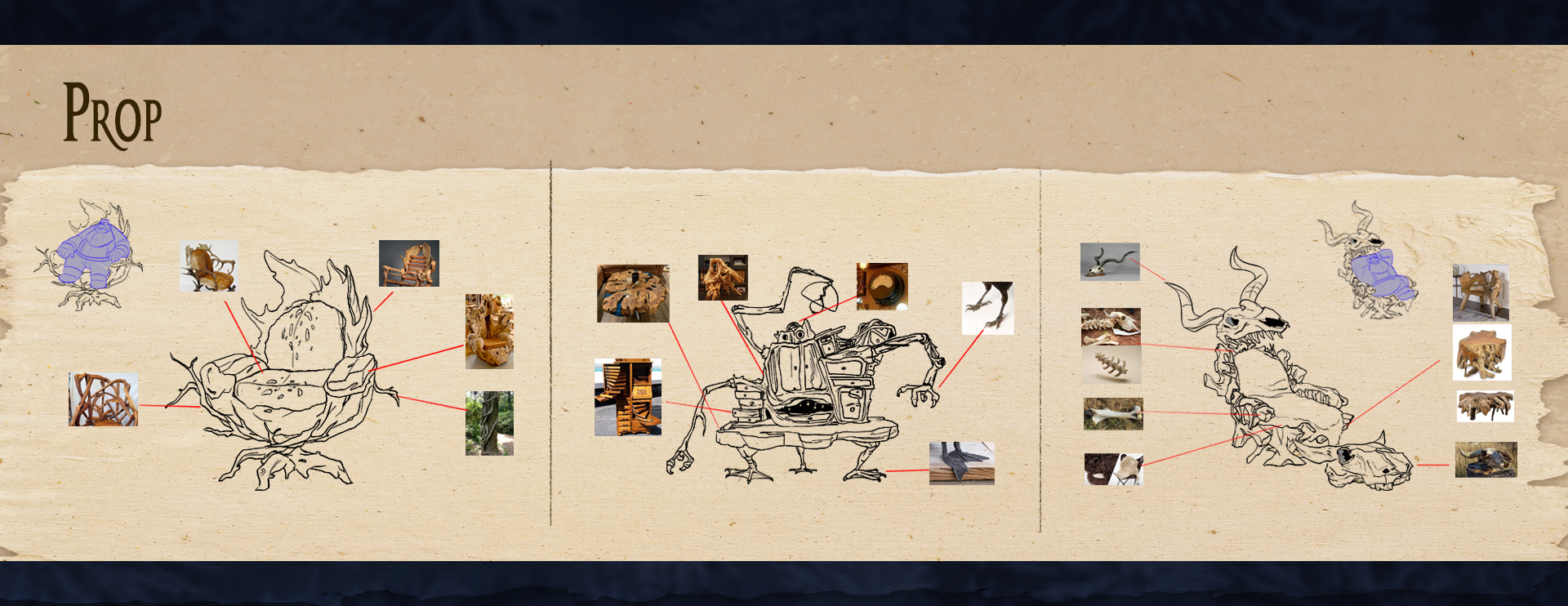 Magical furniture and creature prop design studies