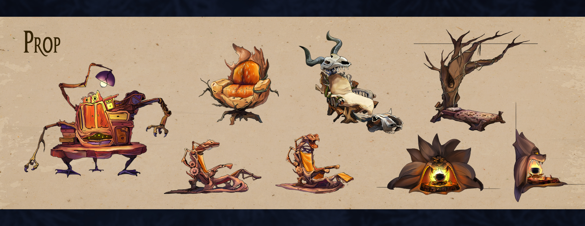 Color designs for magical furniture and creature props