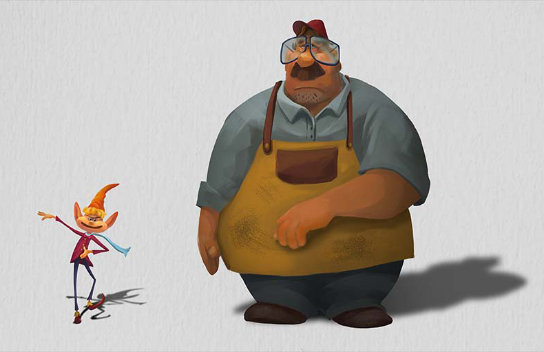 Character scale study of a small elf beside a large craftsman