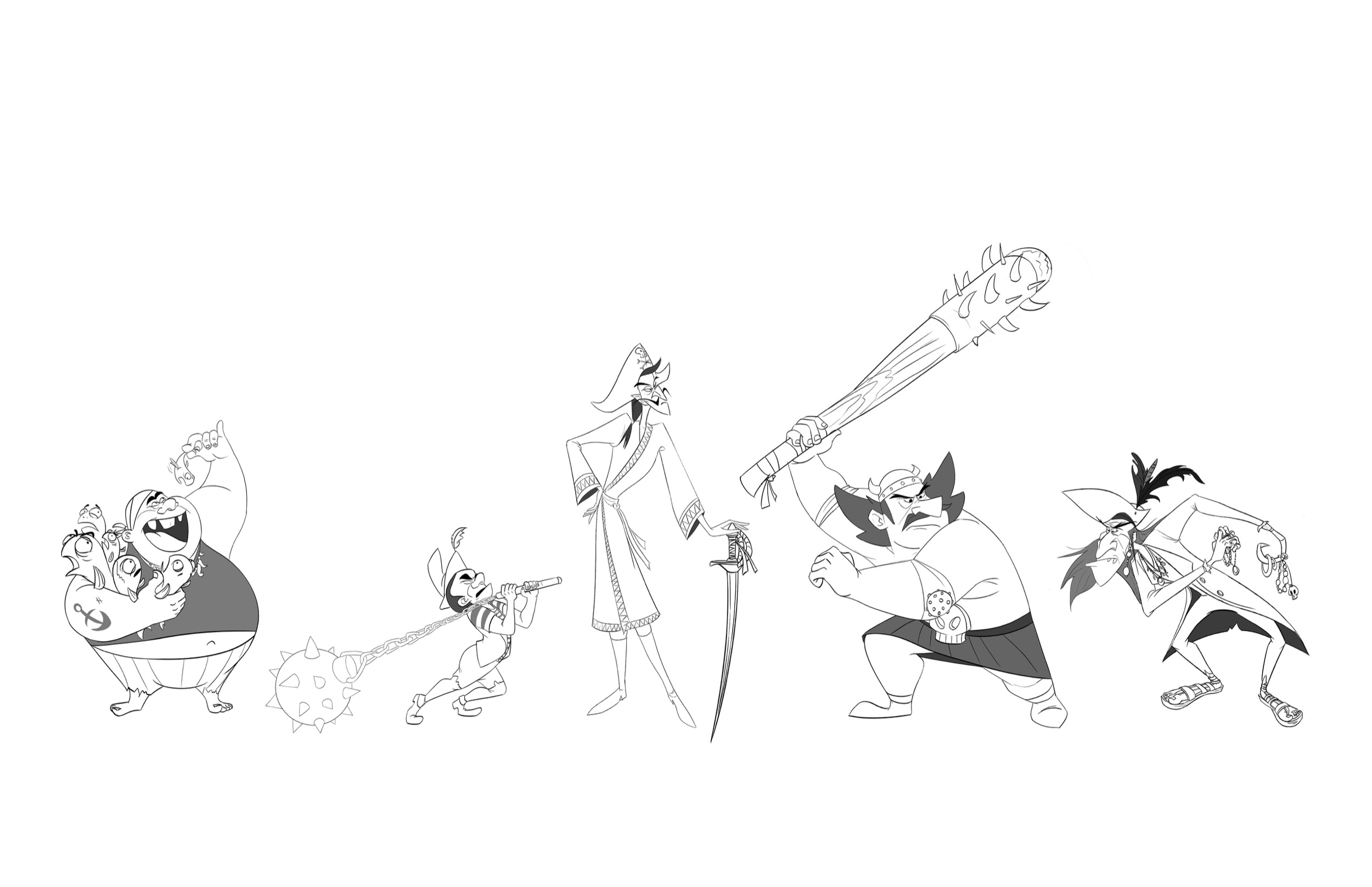 Stylized cast lineup exploring contrasting shapes and proportions