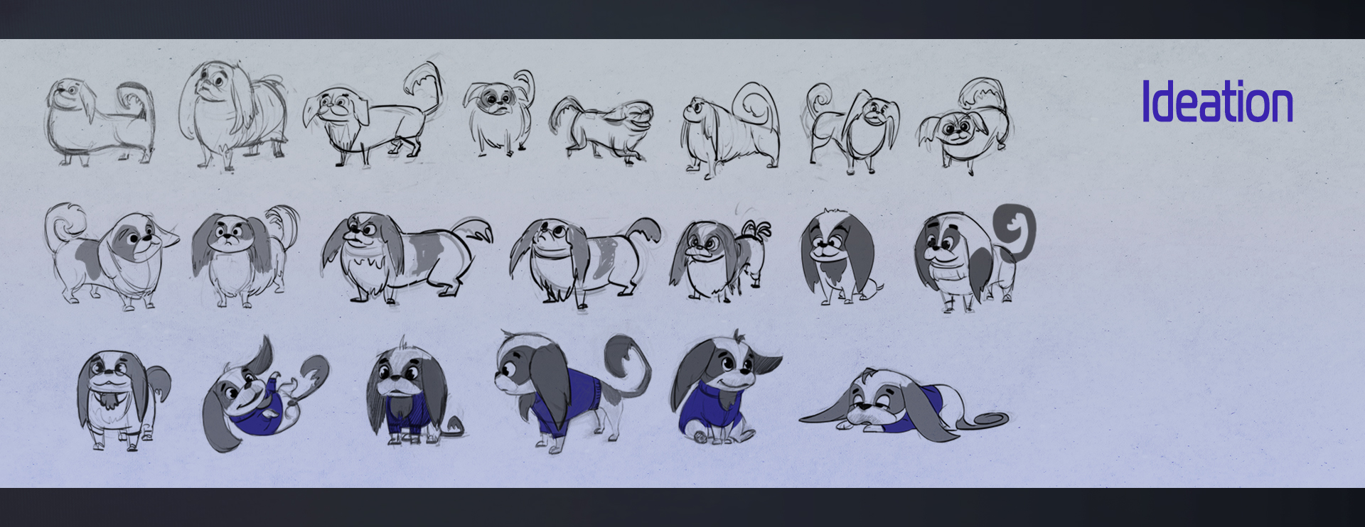 Mazzi dog silhouette and character ideation sketches