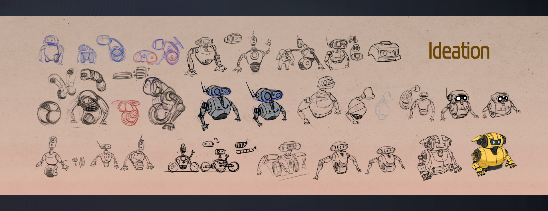 Robot silhouette and character ideation sketches
