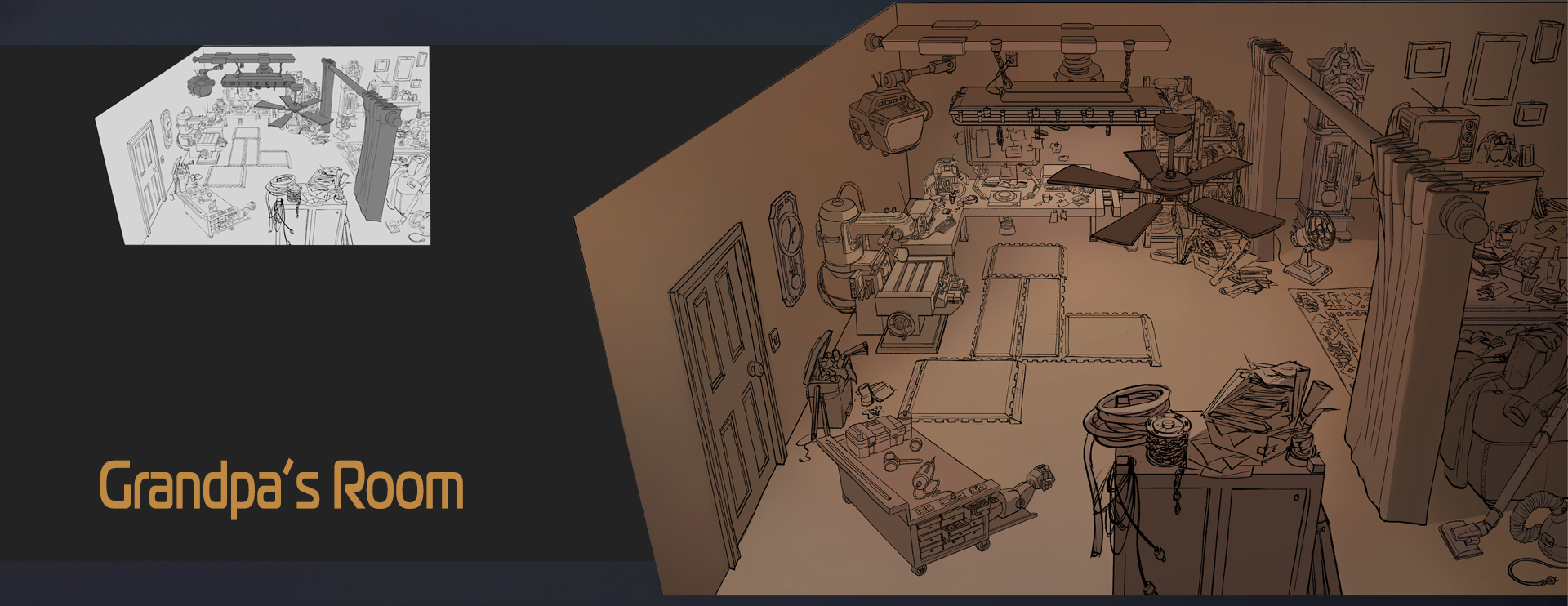 Grandpa's workshop room environment drawing