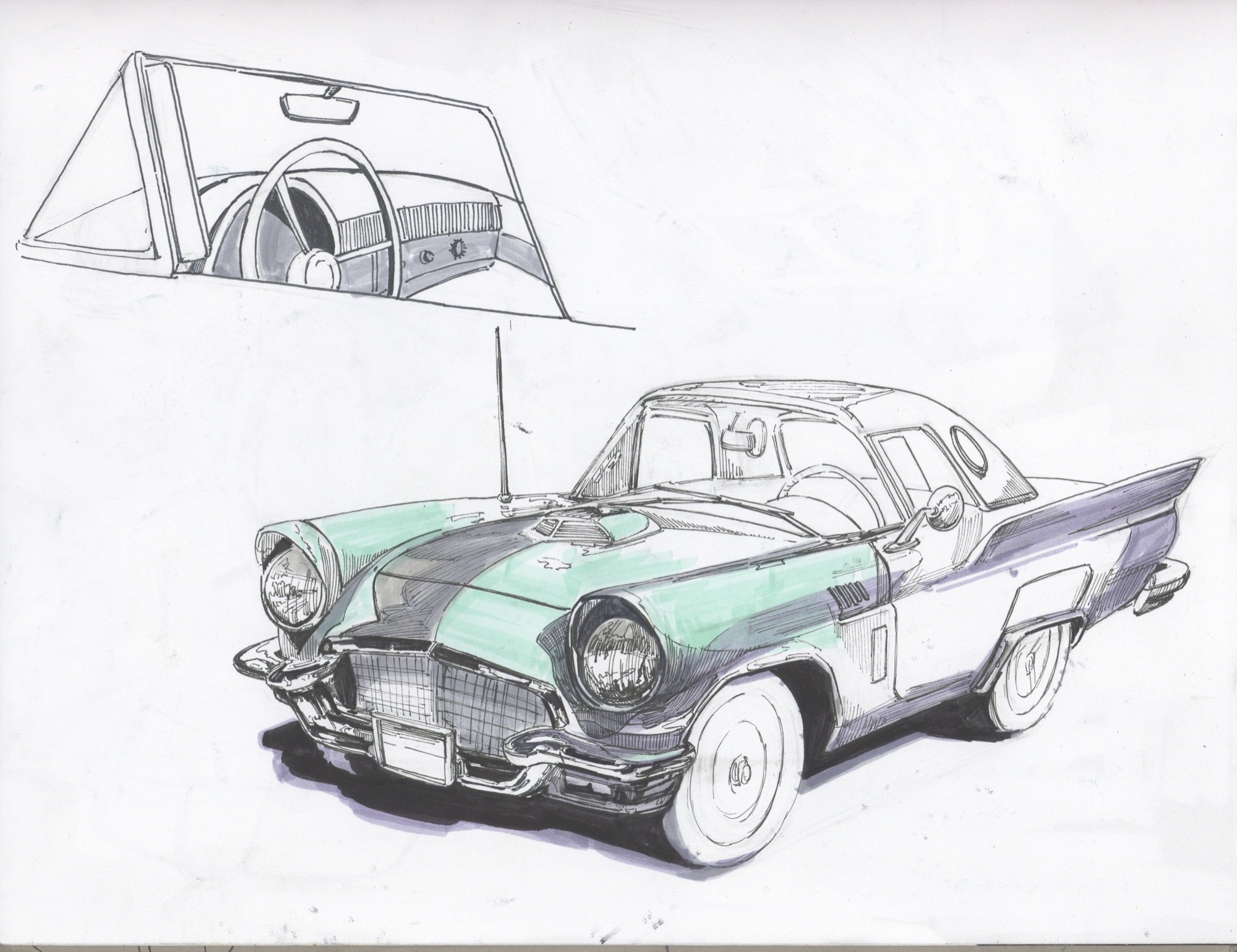 Retro turquoise car design study